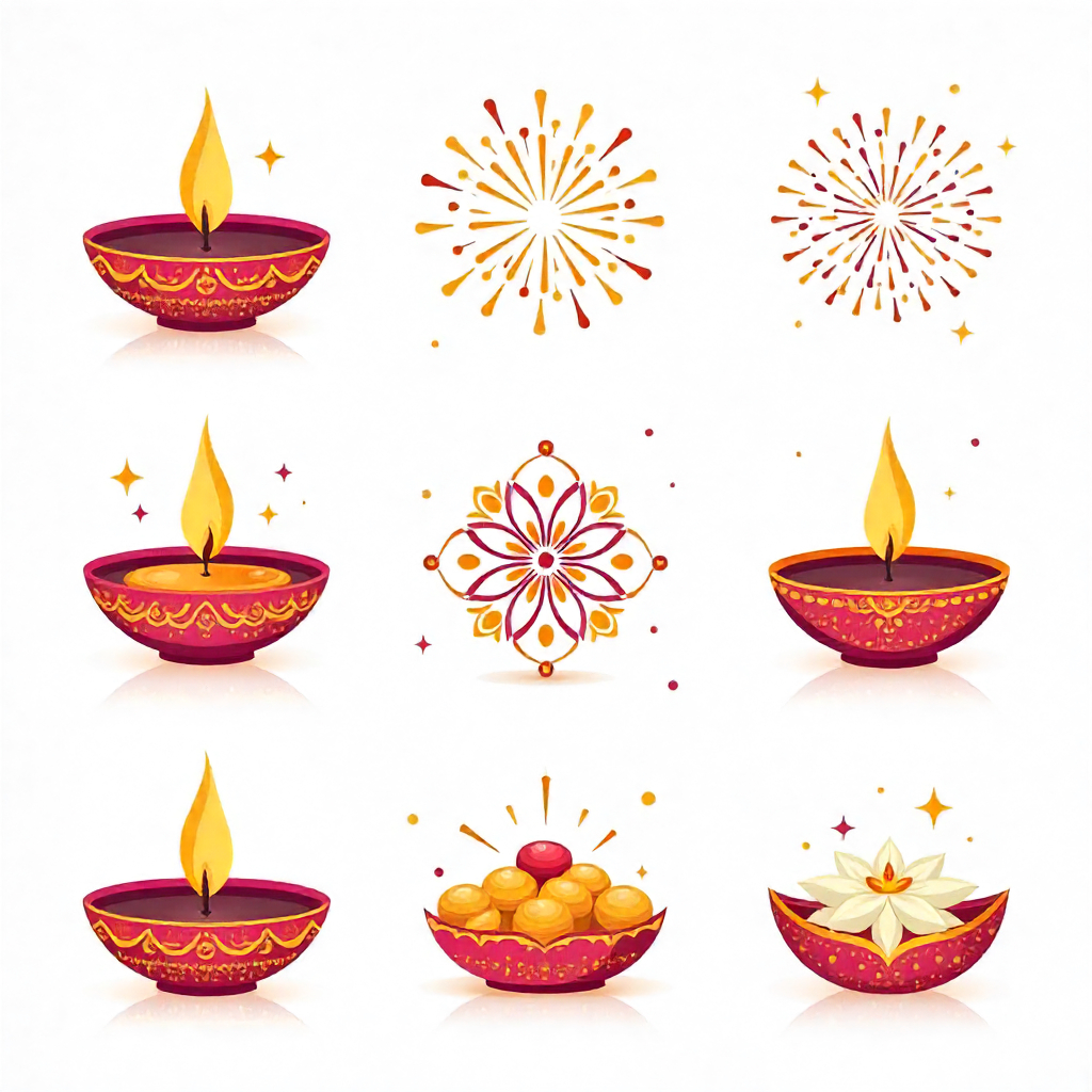 Traditional Diwali Icons Set