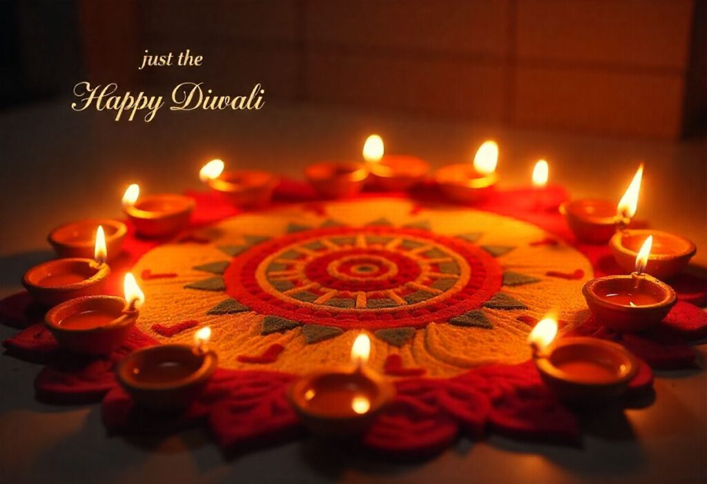 Traditional Diyas And Rangoli