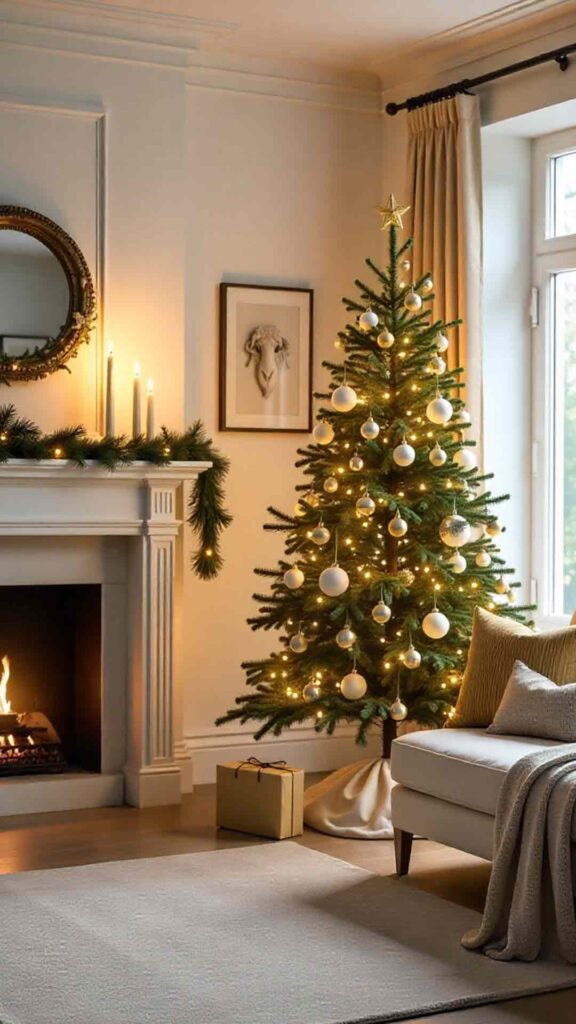 Traditional Living Room With A Simple Elegant Christmas Tree