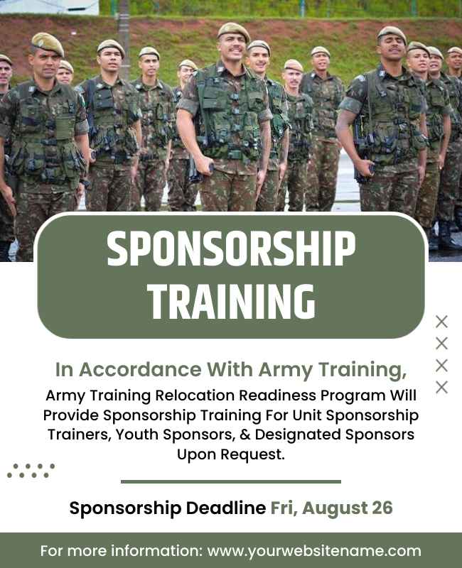 Military sponsorship flyer highlighting training opportunities, packages, and community engagement.