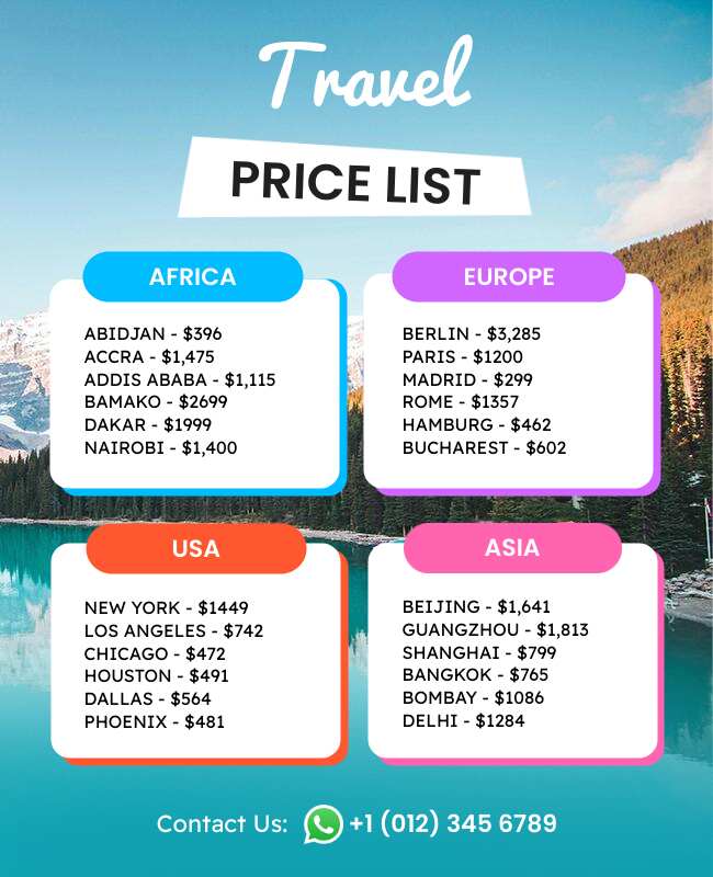 Travel Price List Flyer Template