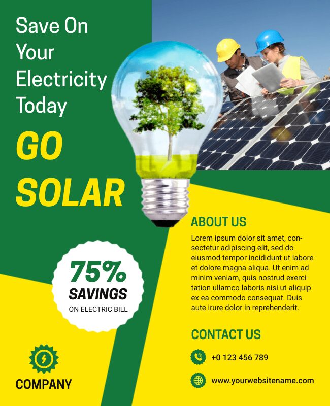 Dynamic solar energy system flyer with a turbo theme.