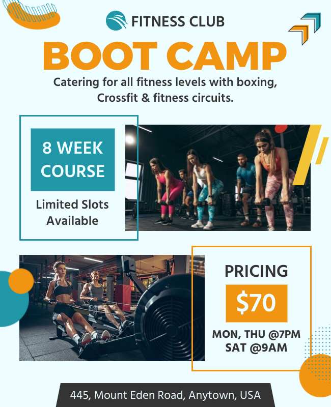 Use high-quality images of real participants and trainers to make your bootcamp flyer engaging and authentic.