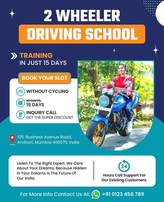 Simple flyer promoting motorcycle safety courses with class details and registration info.