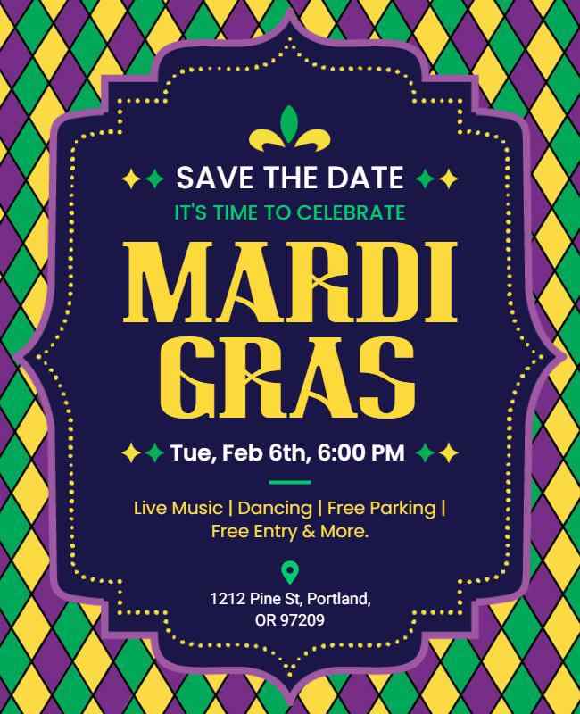 Typography-Based Flyer for Mardi Gras Celebration Event