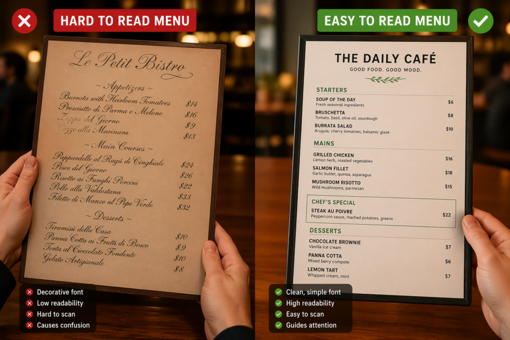typography impacts in menu design idea