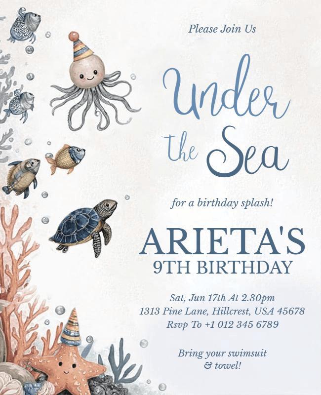 Under The Sea Kids Birthday Party Flyer Template
