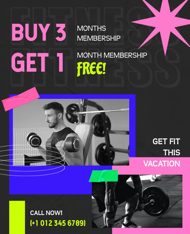 Promotional flyer for gym membership showcasing fitness benefits and special offers.