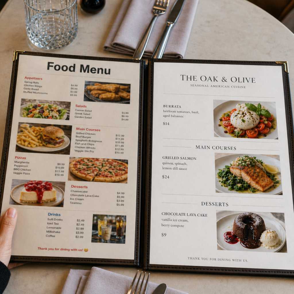 use high-quality or relevant images for menu design