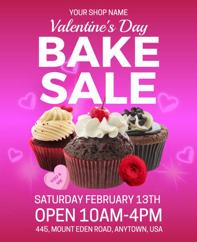 Pink Valentine’s Day Bake Sale Event Flyer Template