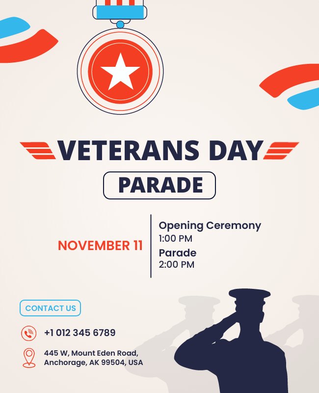 Patriotic tribute flyer honoring Veterans Day with a bold and respectful design