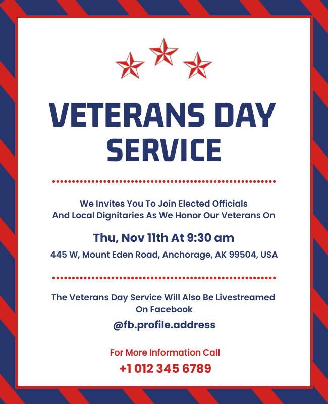 Flyer highlighting a special service event honoring veterans