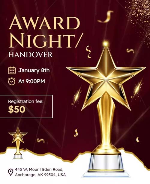 Vibrant Award Night Ceremony Flyer Highlighting Bold Colors and Event Highlights