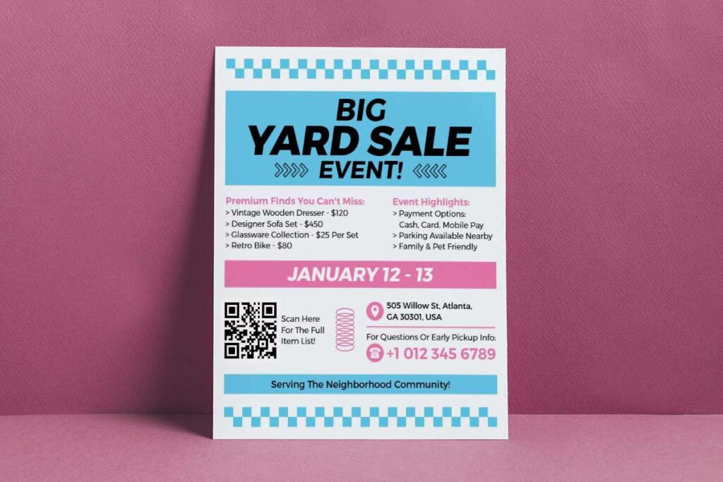 Vibrant Blue Vintage Yard Sale Extravaganza Flyer Template
