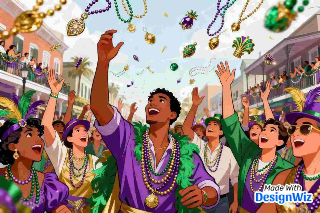 vibrant mardi gras image with celebrating crowds