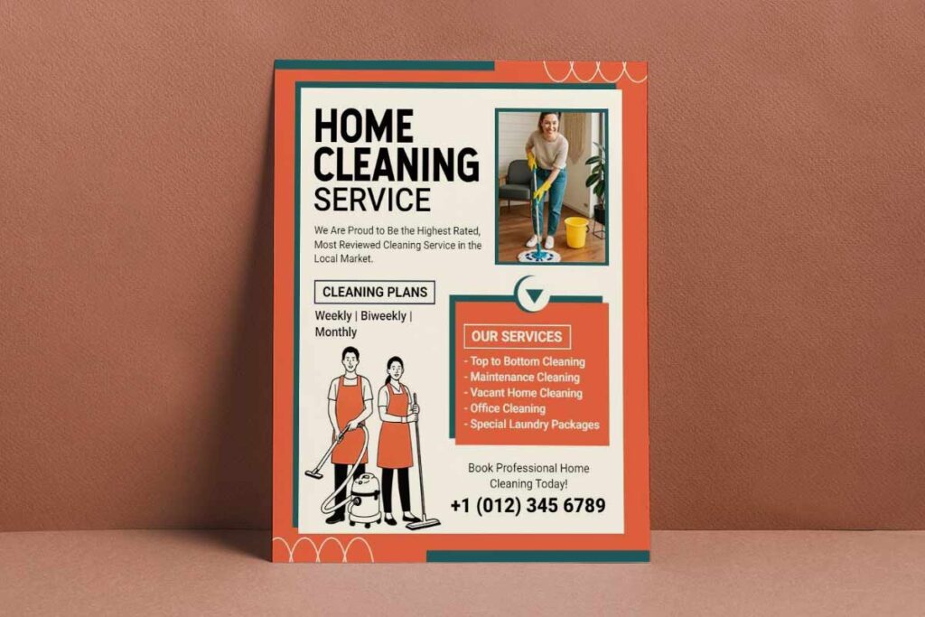 Vibrant Orange Modern Home Cleaning Services Flyer Template