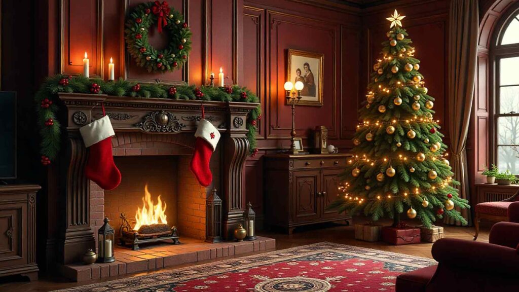 Victorian Style Christmas Mantelpiece Background