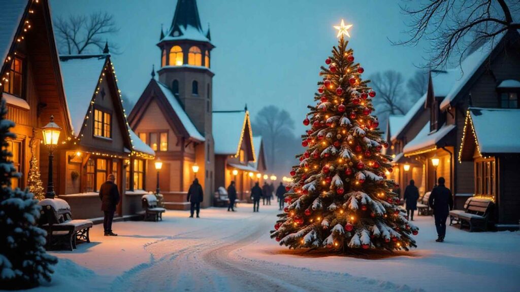 Village Square Christmas Tree Wallpaper