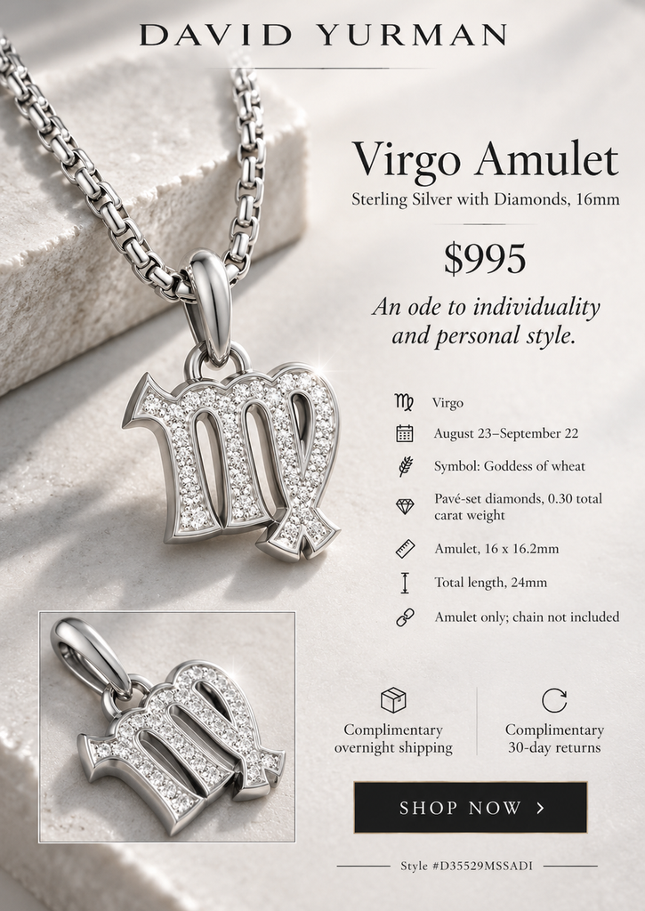 virgo silver diamond amulet advertisement flyer made with designwiz