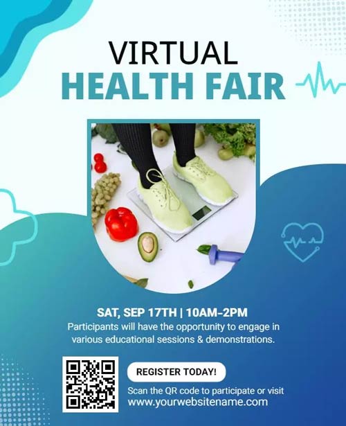 Eye-Catching Flyer For A Virtual Health Fair With Online Wellness Resources