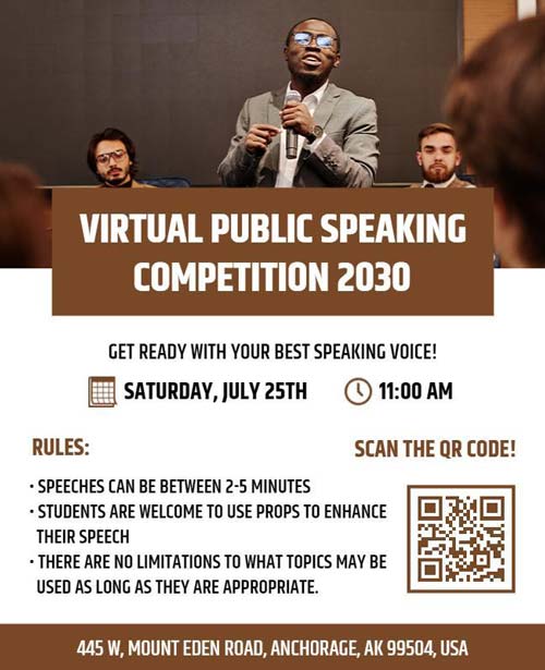 Virtual Public Speaking Competition Flyer Featuring Professional and Modern Design