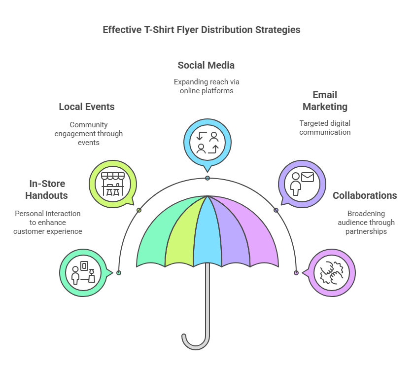 Effective ways to distribute T-shirt sale flyers: in-store, events, social media, email, and collaborations