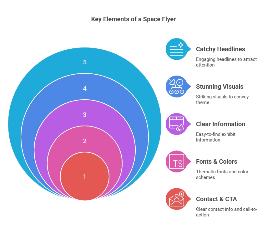 Effective space flyer with catchy headlines, stunning visuals, clear details, and a strong call-to-action.