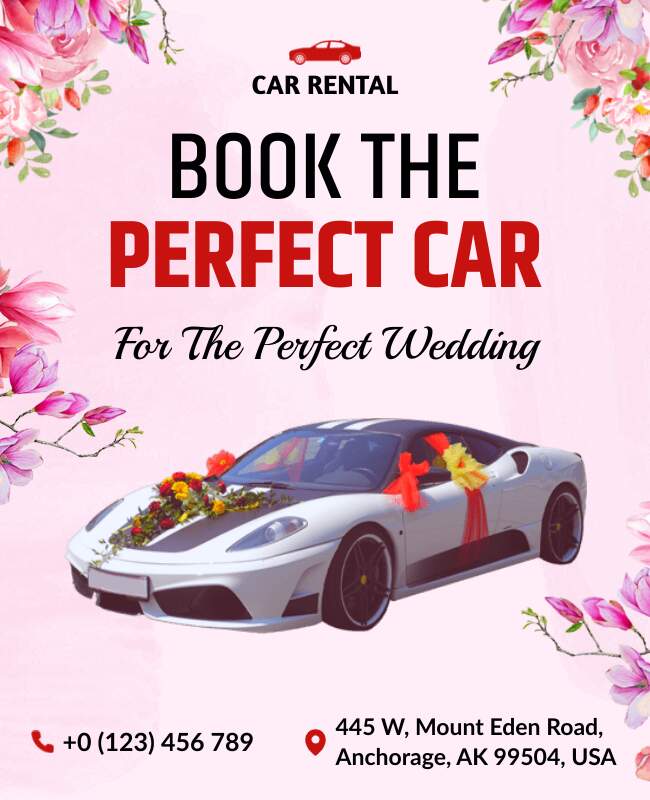 Light Pink Wedding Car Rental Flyer Template