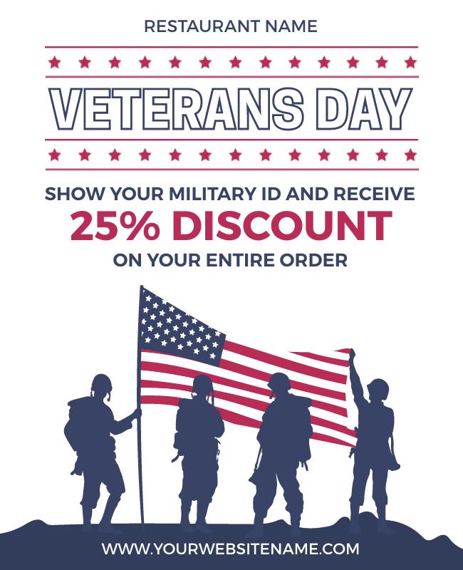 Military discount flyer offering special deals for military personnel and students.