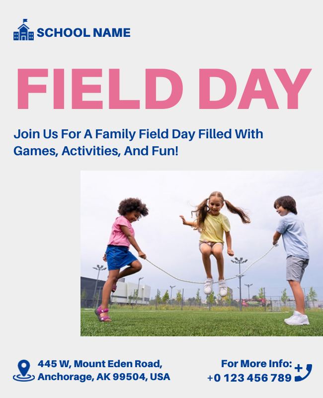 Minimalist-themed field day flyer with clean design and simple typography