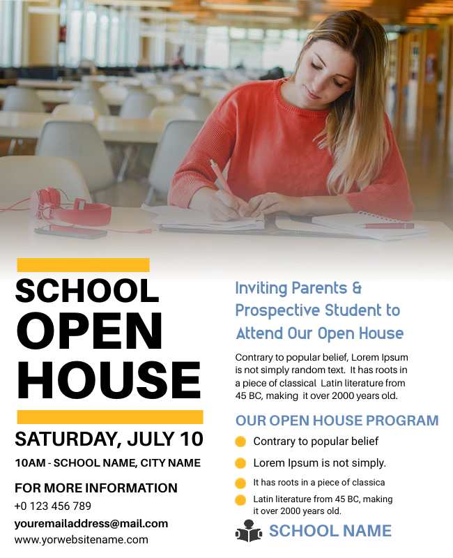 Elegant School Open House Flyers with neutral colors, ideal for private and high schools.