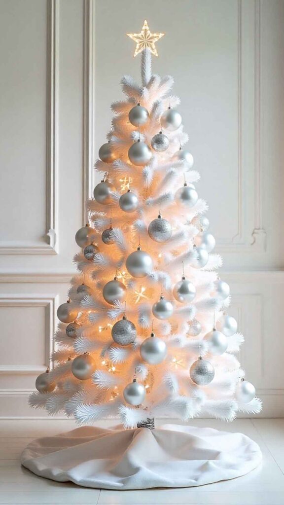White Tree with Metallic Accent Ornaments Wallpaper