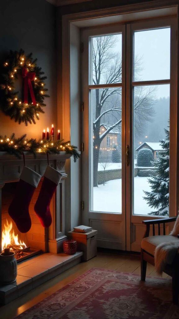 Window and Mantel Winter Backdrop Background