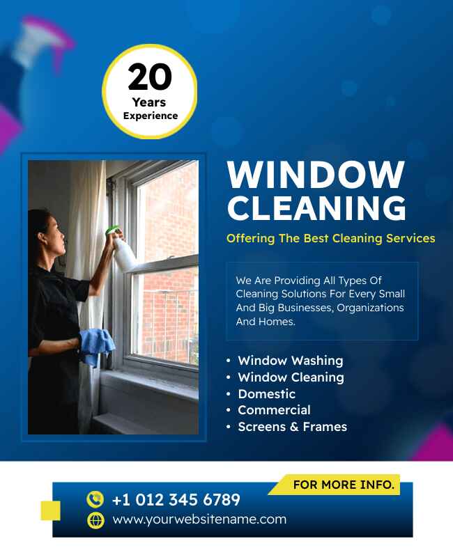 Simple window cleaning flyer with clear visuals and service information.