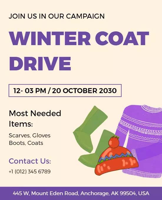 Coat Drive Flyer Promoting Community Engagement and Warm Clothing Contributions