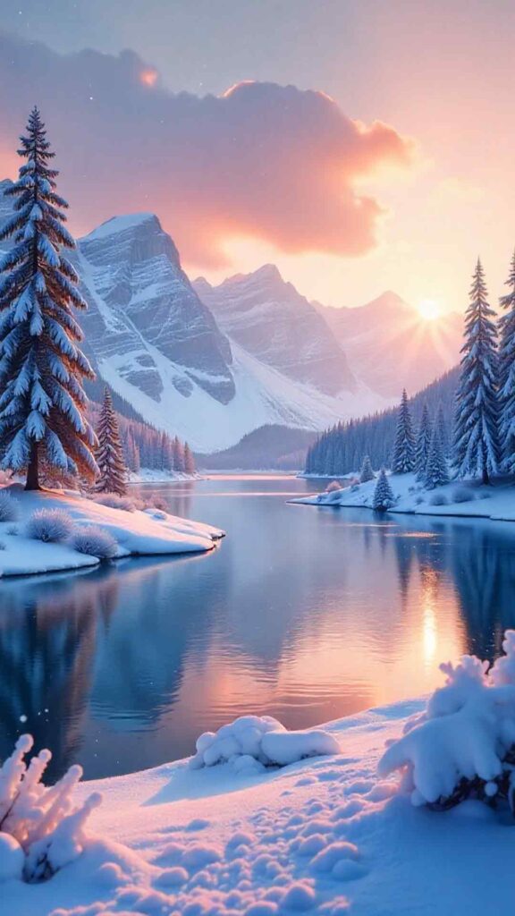 Winter Wonderland With Frozen Lake Wallpaper