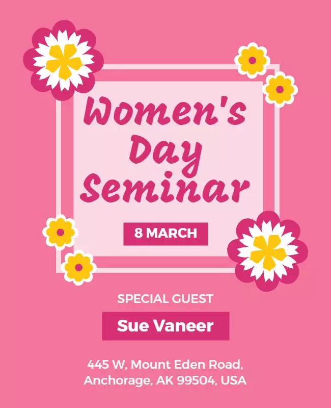 Women's Day Seminar Flyer Featuring Modern and Floral Accents