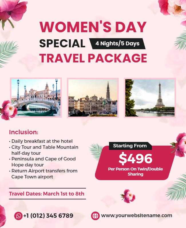 Flyer for Women’s Day Special Travel Package Services