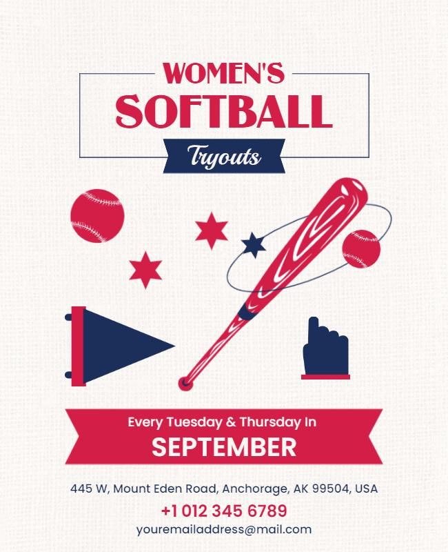 Women's Softball Tryouts Announcement Flyer Template