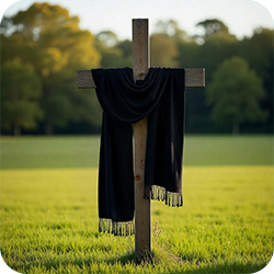 Wooden Cross with a Black Cloth Draped Over It Representing Good Friday