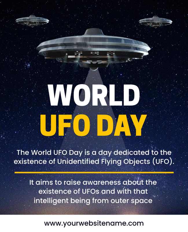 Playful UFO-themed flyer with an alien spacecraft and event details.