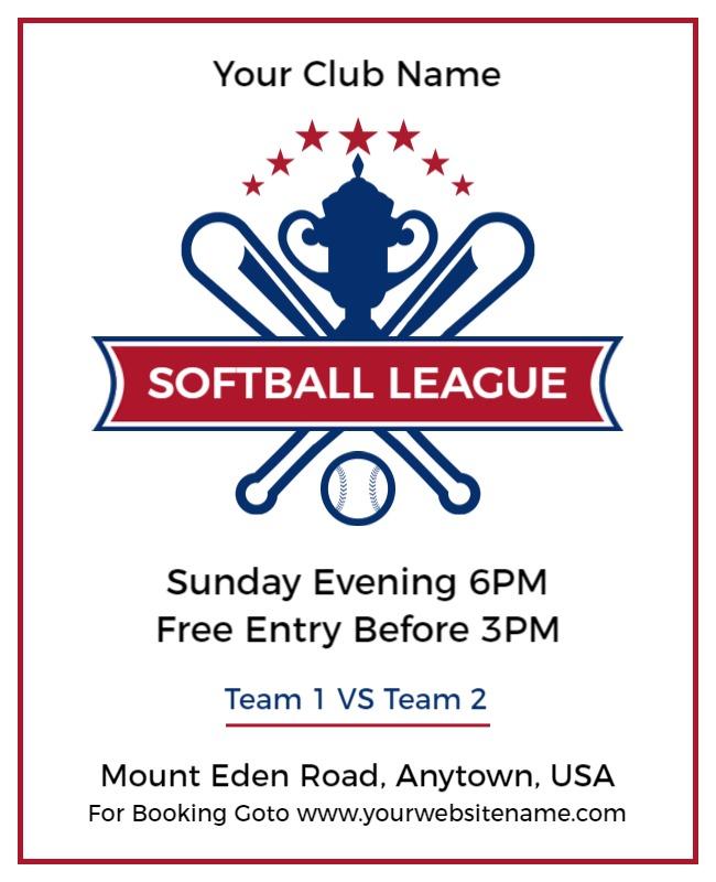 Patriotic Red and Blue Softball League Announcement Flyer