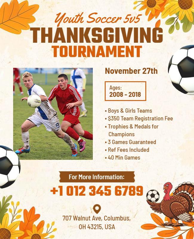 Youth Soccer Thanksgiving Tournament Email Template
