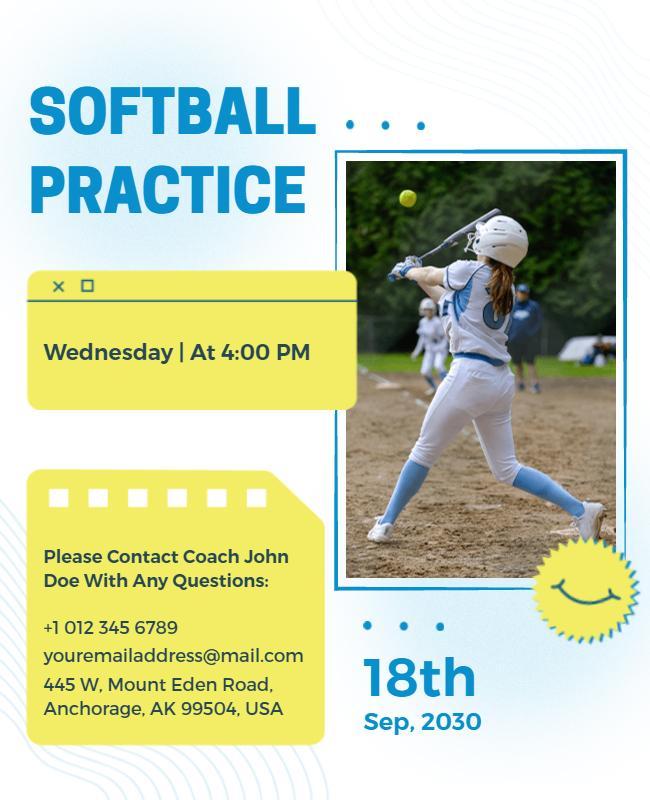 Youth Softball Practice Announcement Flyer 