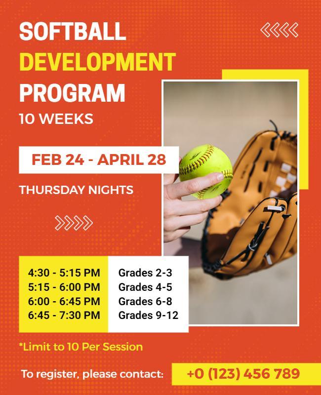 Youth Softball Skill Development Training Program Flyer