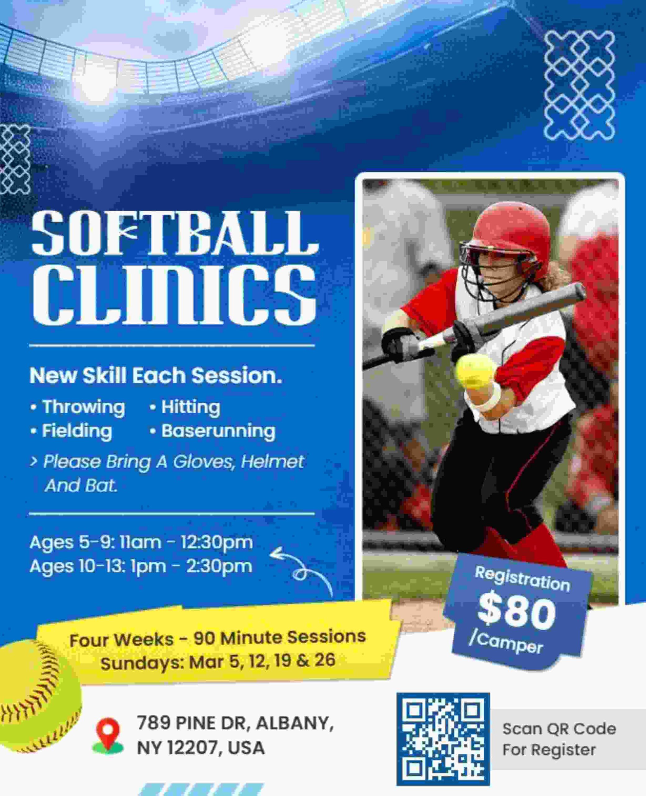 Youth Softball Skill Development Clinics Flyer Template