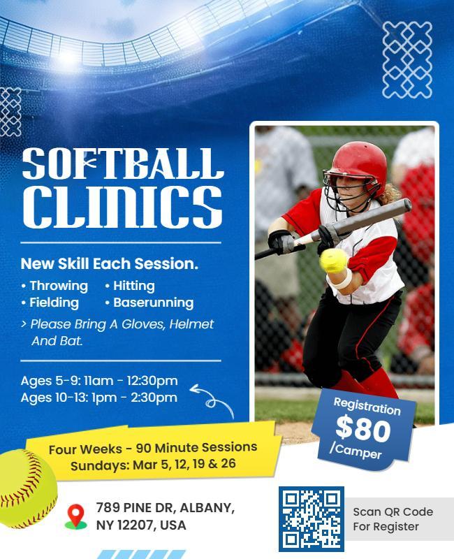 Youth Softball Skills Development Clinics Program Flyer