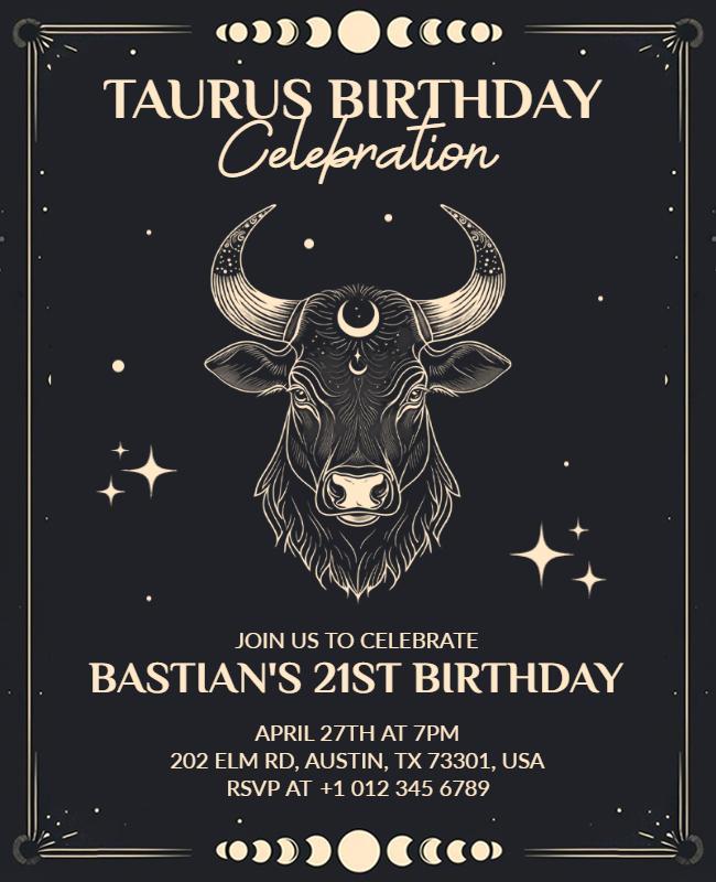 Zodiac Themed Taurus Birthday Party Flyer Template